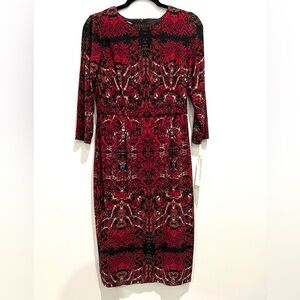 Maggy London Red and Black Long Sleeve Dress